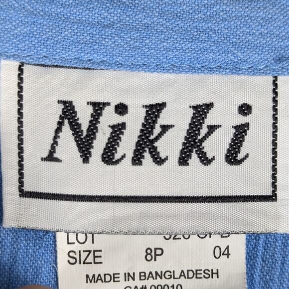 Nikki 8P Blue Embroidered Top & Pants Set Women 2-Piece Crinkle Cotton Blend - Picture 5 of 6